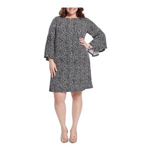 ⭐️Julian Taylor Shift Black Cream Bell Sleeve Stretch Jersey Knit Casual Dress